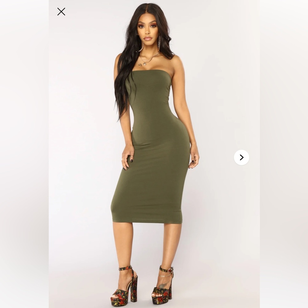 Fashion Nova Rhianna Tube Dress - Size Small | Color: Olive